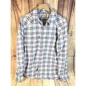 LUCKY BRAND Flannel Shirt Mens Pearl Snap BLUE Button Down‎ Long Sleeve MEDIUM